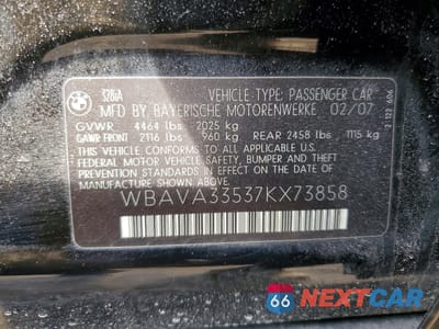 Zdjęcie 12 z 12 samochodu: 2007 BMW 328 I VIN:WBAVA33537KX73858 - miniatura