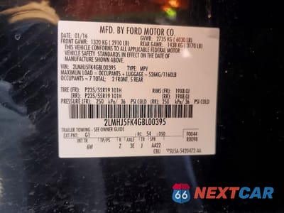 Zdjęcie 13 z 14 samochodu: 2016 LINCOLN MKT VIN:2LMHJ5FK4GBL00395 - miniatura