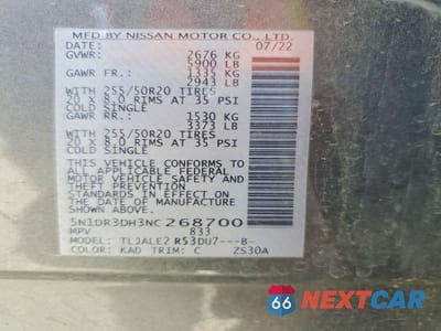 Zdjęcie 14 z 14 samochodu: 2022 NISSAN PATHFINDER PLATINUM VIN:5N1DR3DH3NC268700 - miniatura