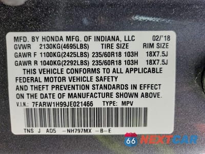 Zdjęcie 13 z 13 samochodu: 2018 HONDA CR-V TOURING VIN:7FARW1H99JE021466 - miniatura