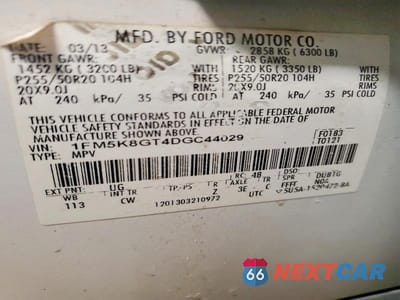 Zdjęcie 13 z 13 samochodu: 2013 FORD EXPLORER SPORT VIN:1FM5K8GT4DGC44029 - miniatura