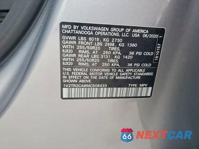 Zdjęcie 12 z 12 samochodu: 2021 VOLKSWAGEN ATLAS SEL PREMIUM VIN:1V2TR2CA8MC508433 - miniatura