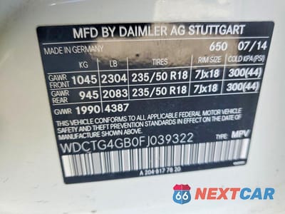 Zdjęcie 13 z 13 samochodu: 2015 MERCEDES-BENZ GLA 250 4MATIC VIN:WDCTG4GB0FJ039322 - miniatura