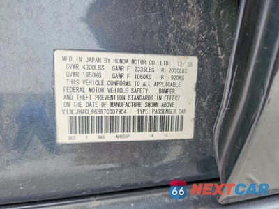 Zdjęcie 12 z 12 samochodu: 2007 ACURA TSX VIN:JH4CL96887C007954 - miniatura