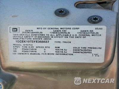 Zdjęcie 12 z 12 samochodu: 2000 CHEVROLET SILVERADO K1500 VIN:1GCEK19T5YE368837 - miniatura