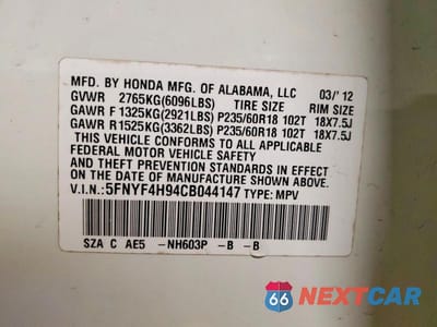 Zdjęcie 13 z 13 samochodu: 2012 HONDA PILOT TOURING VIN:5FNYF4H94CB044147 - miniatura