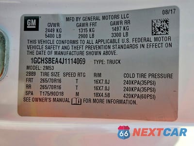 Zdjęcie 12 z 12 samochodu: 2018 CHEV COLORADO VIN:1GCHSBEA4J1114069 - miniatura