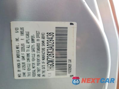 Zdjęcie 12 z 12 samochodu: 2003 HONDA ACCORD EX VIN:1HGCM726X3A029436 - miniatura