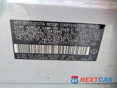 Zdjęcie 12 z 12 samochodu: 2007 LEXUS ES 350 BASE VIN:JTHBJ46G372109132 - miniatura