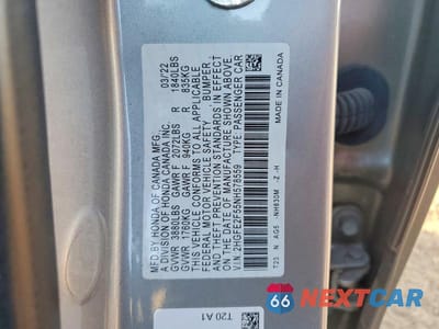 Zdjęcie 12 z 12 samochodu: 2022 HONDA CIVIC SPORT VIN:2HGFE2F55NH578559 - miniatura