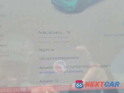 Zdjęcie 9 z 13 samochodu: 2022 TESLA MODEL Y VIN:7SAYGDEE8NA010875 - miniatura