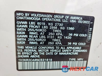 Zdjęcie 14 z 14 samochodu: 2022 VOLKSWAGEN ATLAS SE VIN:1V2KR2CA9NC531619 - miniatura