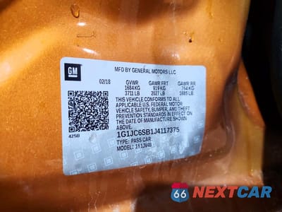 Zdjęcie 12 z 12 samochodu: 2018 CHEVROLET SONIC LT VIN:1G1JC6SB1J4117375 - miniatura