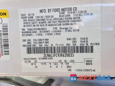 Zdjęcie 12 z 12 samochodu: 2018 LINCOLN MKZ RESERVE VIN:3LN6L5FC9JR620035 - miniatura
