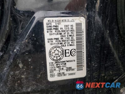 Zdjęcie 14 z 14 samochodu: 2007 NISSAN MURANO S VIN:JN8AZ08W67W658078 - miniatura