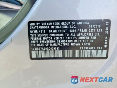 Zdjęcie 12 z 12 samochodu: 2016 VOLKSWAGEN PASSAT SE VIN:1VWBT7A39GC029083 - miniatura