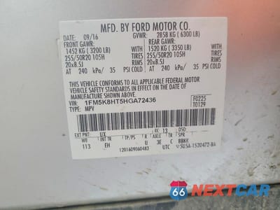 Zdjęcie 13 z 13 samochodu: 2017 FORD EXPLORER PLATINUM VIN:1FM5K8HT5HGA72436 - miniatura