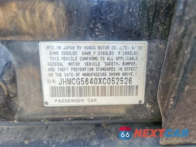 Zdjęcie 12 z 12 samochodu: 1999 HONDA ACCORD LX VIN:JHMCG5640XC052526 - miniatura