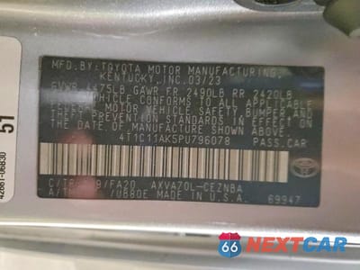 Zdjęcie 12 z 12 samochodu: 2023 TOYOTA CAMRY LE VIN:4T1C11AK5PU796078 - miniatura