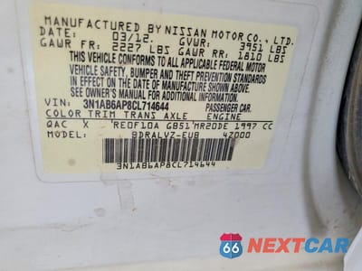 Zdjęcie 12 z 12 samochodu: 2012 NISSAN SENTRA 2.0 VIN:3N1AB6AP8CL714644 - miniatura