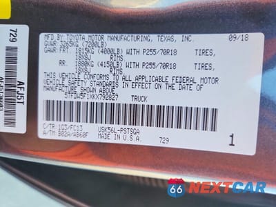 Zdjęcie 12 z 12 samochodu: 2019 TOYOTA TUNDRA SR5 VIN:5TFDW5F1XKX792827 - miniatura