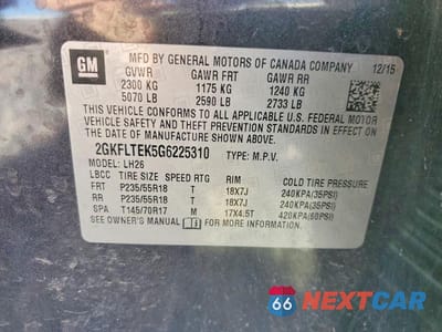 Zdjęcie 13 z 13 samochodu: 2016 GMC TERRAIN SLE VIN:2GKFLTEK5G6225310 - miniatura