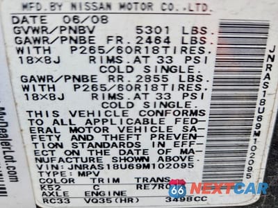 Zdjęcie 13 z 13 samochodu: 2009 INFINITI FX35 BASE VIN:JNRAS18U69M102095 - miniatura