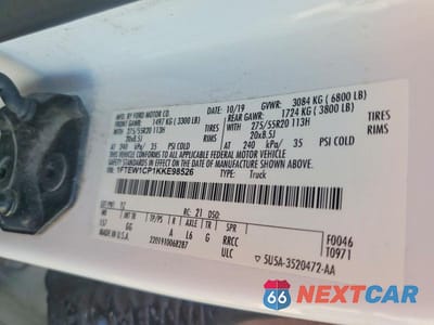 Zdjęcie 12 z 12 samochodu: 2019 FORD F150 SUPERCREW VIN:1FTEW1CP1KKE98526 - miniatura