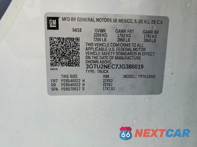 Zdjęcie 13 z 13 samochodu: 2018 GMC SIERRA K1500 SLT VIN:3GTU2NEC7JG386019 - miniatura