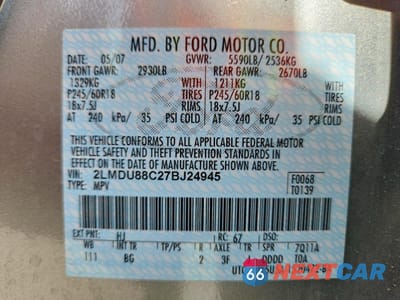 Zdjęcie 13 z 13 samochodu: 2007 LINCOLN TOWNHOUSE MKX VIN:2LMDU88C27BJ24945 - miniatura