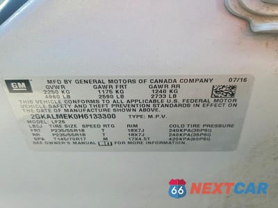 Zdjęcie 13 z 13 samochodu: 2017 GMC TERRAIN SLE VIN:2GKALMEK0H6133300 - miniatura