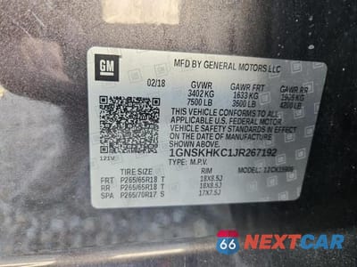 Zdjęcie 13 z 13 samochodu: 2018 CHEVROLET SUBURBAN K1500 LT VIN:1GNSKHKC1JR267192 - miniatura