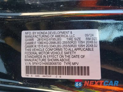 Zdjęcie 14 z 14 samochodu: 2025 HONDA PILOT BLACK VIN:5FNYG1H99SB068700 - miniatura