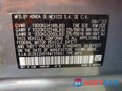 Zdjęcie 13 z 13 samochodu: 2024 HONDA HR-V SPORT VIN:3CZRZ2H51RM725801 - miniatura