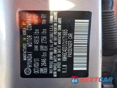 Zdjęcie 12 z 12 samochodu: 2012 HYUNDAI GENESIS 3.8L V6 VIN:KMHGC4DD1CU171665 - miniatura