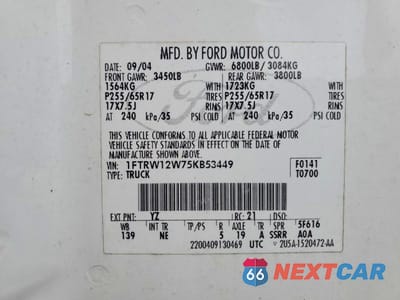 Zdjęcie 13 z 13 samochodu: 2005 FORD F150 SUPERCREW VIN:1FTRW12W75KB53449 - miniatura