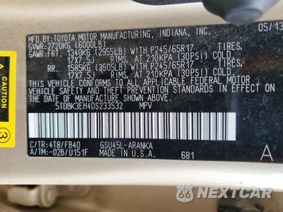 Zdjęcie 13 z 13 samochodu: 2013 TOYOTA HIGHLANDER BASE VIN:5TDBK3EH4DS233532 - miniatura