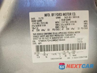 Zdjęcie 14 z 14 samochodu: 2021 FORD EXPLORER XLT VIN:1FMSK7DH2MGC16484 - miniatura