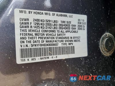 Zdjęcie 13 z 13 samochodu: 2019 HONDA PASSPORT ELITE VIN:5FNYF8H03KB006657 - miniatura