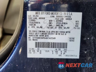 Zdjęcie 12 z 12 samochodu: 2004 FORD F250 SUPER DUTY VIN:1FTNW20P04EC62249 - miniatura