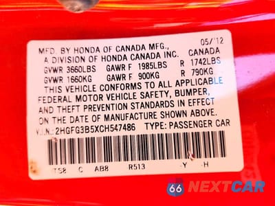 Zdjęcie 13 z 13 samochodu: 2012 HONDA CIVIC LX VIN:2HGFG3B5XCH547486 - miniatura