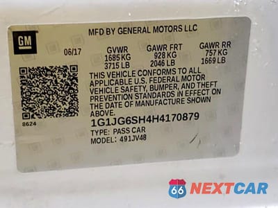 Zdjęcie 13 z 13 samochodu: 2017 CHEVROLET SONIC VIN:1G1JG6SH4H4170879 - miniatura