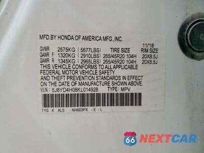 Zdjęcie 13 z 13 samochodu: 2019 ACURA MDX VIN:5J8YD4H08KL014928 - miniatura