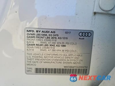 Zdjęcie 12 z 12 samochodu: 2018 AUDI Q5 PREMIUM VIN:WA1ANAFY2J2004754 - miniatura