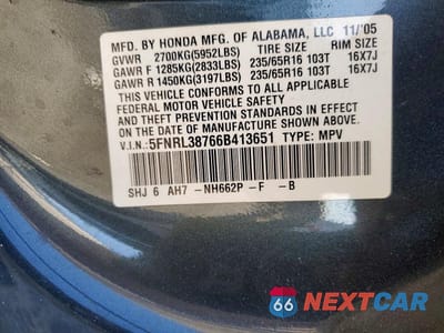 Zdjęcie 13 z 13 samochodu: 2006 HONDA ODYSSEY EXL VIN:5FNRL38766B413651 - miniatura