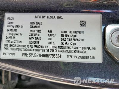 Zdjęcie 12 z 12 samochodu: 2024 TESLA MODEL 3 VIN:5YJ3E1EB6RF795634 - miniatura