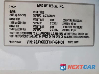 Zdjęcie 12 z 12 samochodu: 2022 TESLA MODEL Y VIN:7SAYGDEF1NF494450 - miniatura