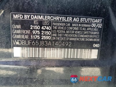 Zdjęcie 12 z 12 samochodu: 2003 MERCEDES-BENZ E 320 VIN:WDBUF65J83A140492 - miniatura