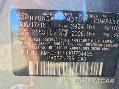 Zdjęcie 14 z 14 samochodu: 2019 HYUNDAI ELANTRA SE VIN:KMHD74LF6KU754435 - miniatura