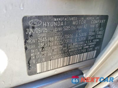 Zdjęcie 14 z 14 samochodu: 2006 HYUNDAI SANTA FE GLS VIN:KM8SC13D36U033799 - miniatura